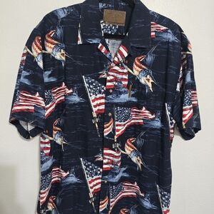 Men's Navy Blue American Flag Print Shirt